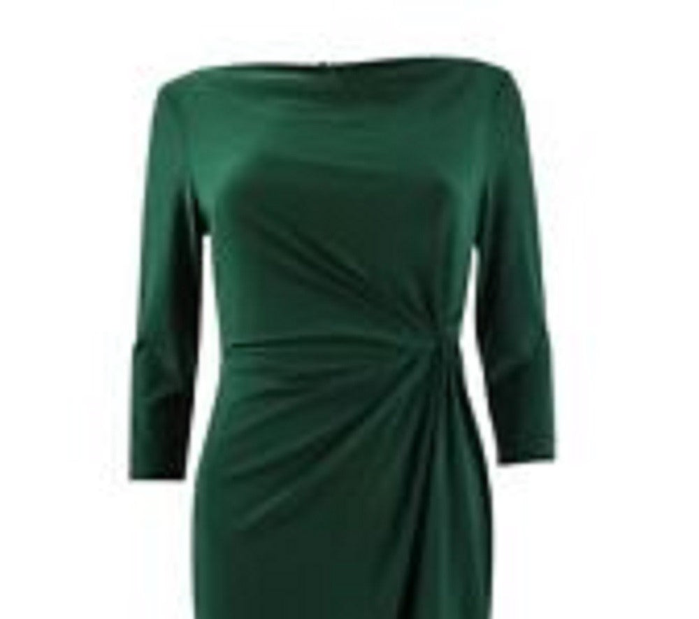 Vestido de festa longo com fenda e lavagem ácida, manga comprida, decote canoa, comprimento total, verde, tamanho 14, da Ralph Lauren