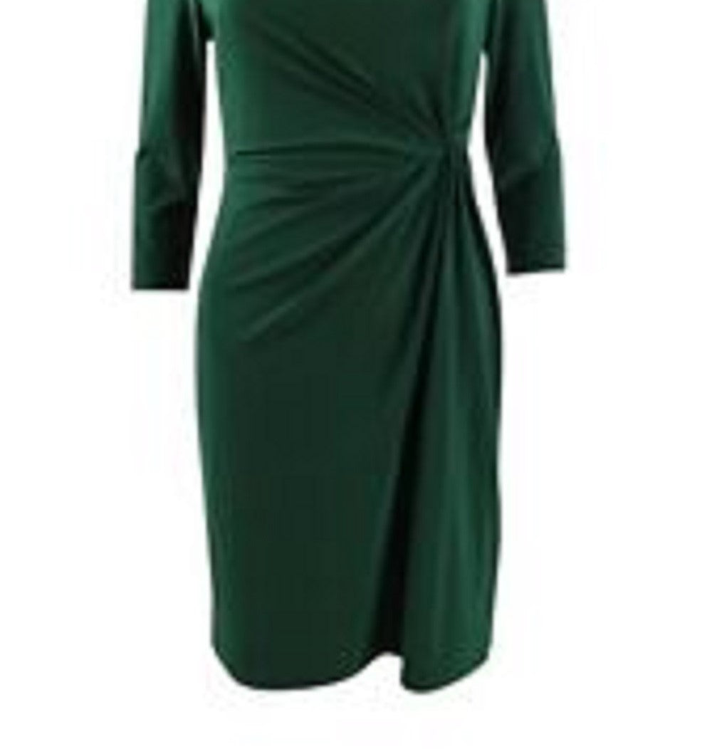 Vestido de festa longo com fenda e lavagem ácida, manga comprida, decote canoa, comprimento total, verde, tamanho 14, da Ralph Lauren