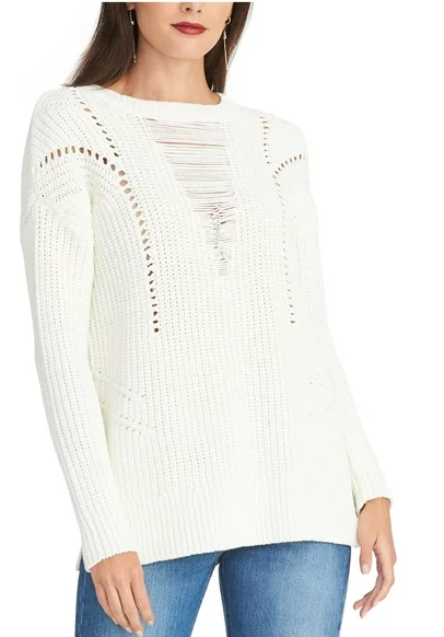 Rachel Roy Suéter feminino texturizado, manga comprida, gola redonda, tamanho natural, GG