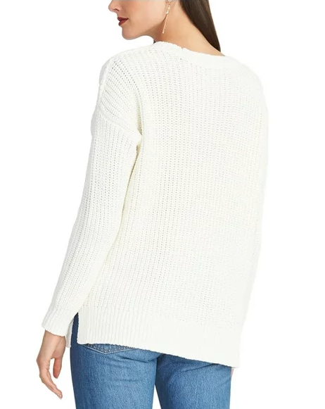 Rachel Roy Suéter feminino texturizado, manga comprida, gola redonda, tamanho natural, GG