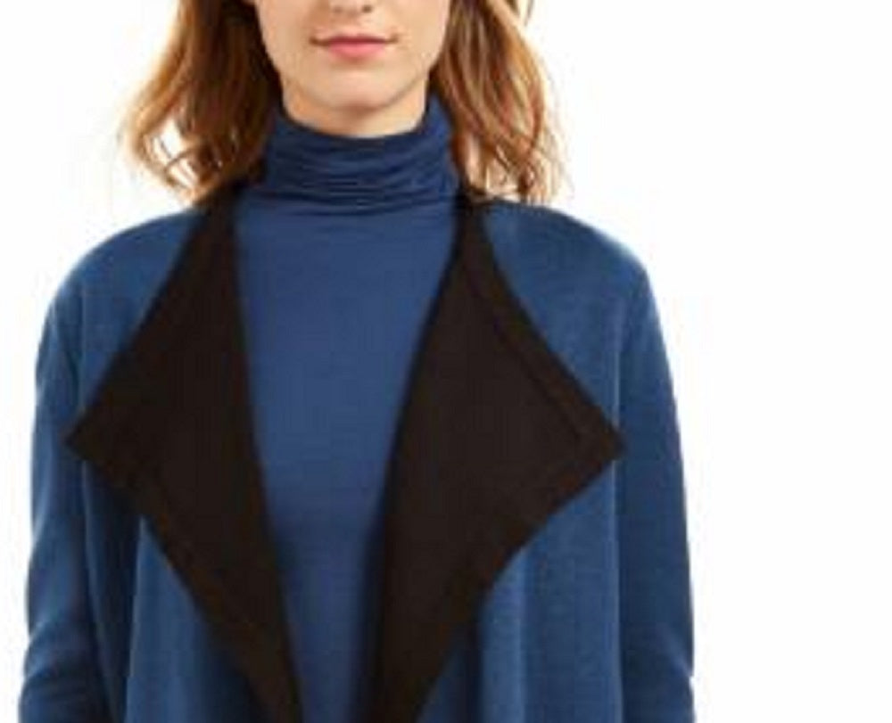 Cardigan feminino Anne Klein com estampa de blocos de cores e manga comprida aberta, azul, tamanho grande