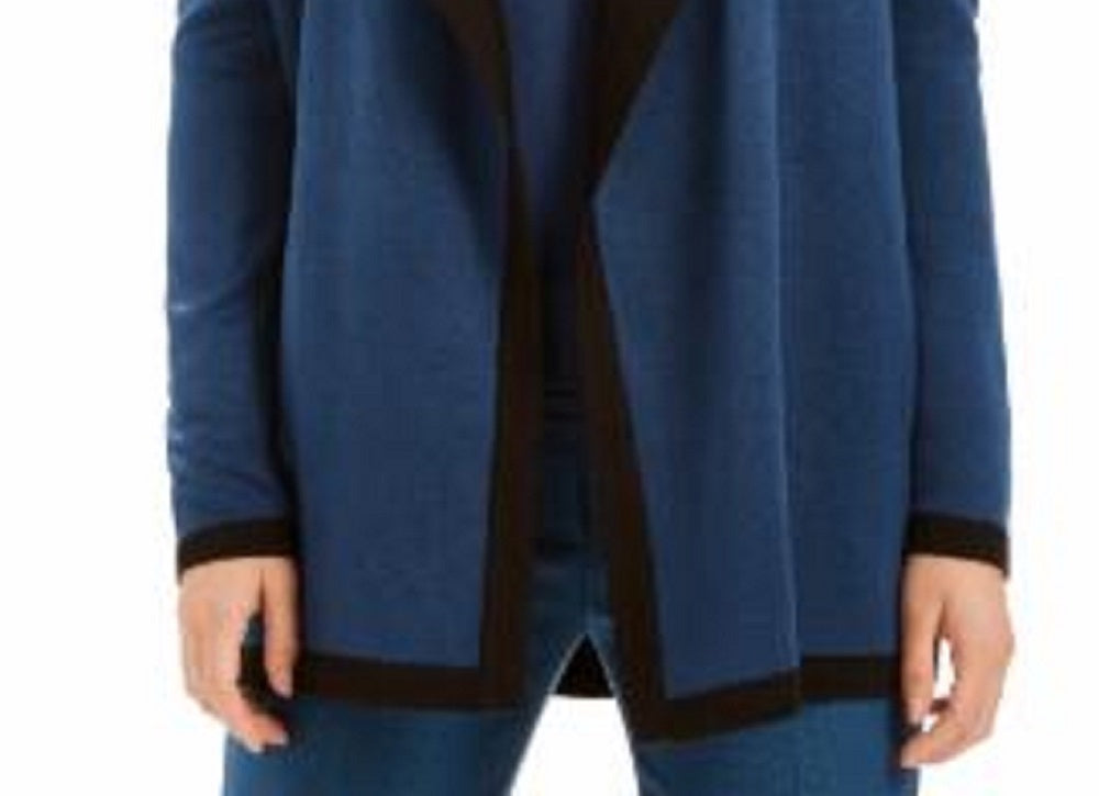 Cardigan feminino Anne Klein com estampa de blocos de cores e manga comprida aberta, azul, tamanho grande
