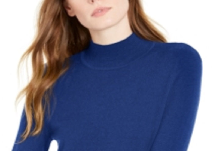 Suéter feminino Maison Jules com gola falsa azul, tamanho médio