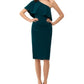Vestido de coquetel feminino Xscape, sem mangas, com babados, decote assimétrico, abaixo do joelho, verde, tamanho 12, pequeno
