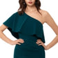 Vestido de coquetel feminino Xscape, sem mangas, com babados, decote assimétrico, abaixo do joelho, verde, tamanho 12, pequeno