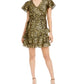 Vestido de coquetel feminino Kendall + Kylie com sobrepeliz metálico dourado/preto, tamanho 12-14