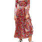 Vestido midi com estampa floral de veludo Heartland da Free People para mulheres, tamanho grande, vermelho