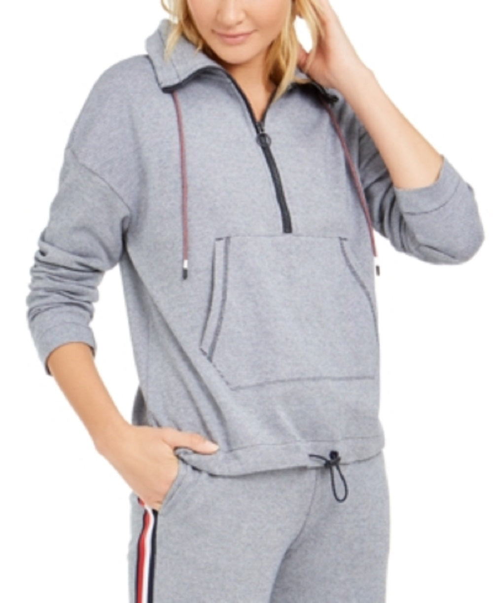 Tommy Hilfiger Moletom esportivo feminino com zíper e gola alta, azul, tamanho XX-G