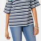 Charter Club Top feminino listrado tropical com manga sino, azul, tamanho XX-G