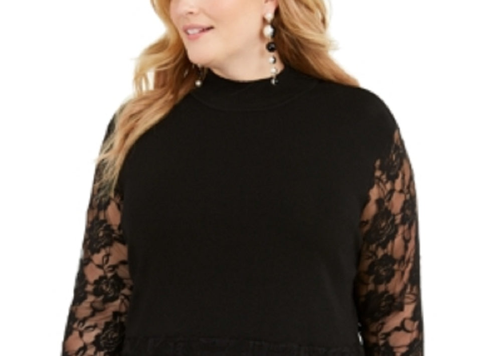 Blusa peplum feminina com detalhes em renda da INC International Concepts, preta, tamanho 0X