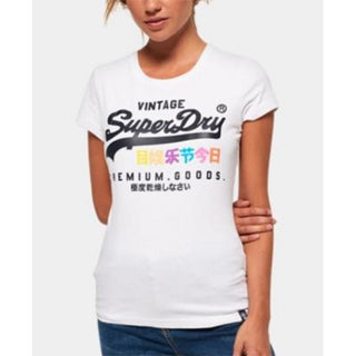 Camiseta feminina Superdry Cotton Premium Goods Graphic, branca, tamanho 12