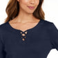 Camiseta feminina Karen Scott de algodão com cadarço, azul, tamanho XS