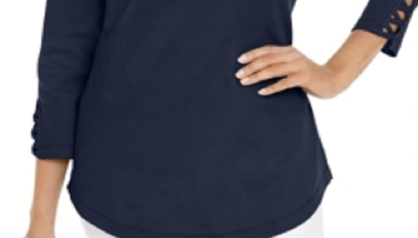 Camiseta feminina Karen Scott de algodão com cadarço, azul, tamanho XS