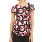 Camiseta feminina Alfani estampada com bainha redonda, vermelha, tamanho P/P