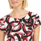 Camiseta feminina Alfani estampada com bainha redonda, vermelha, tamanho P/P