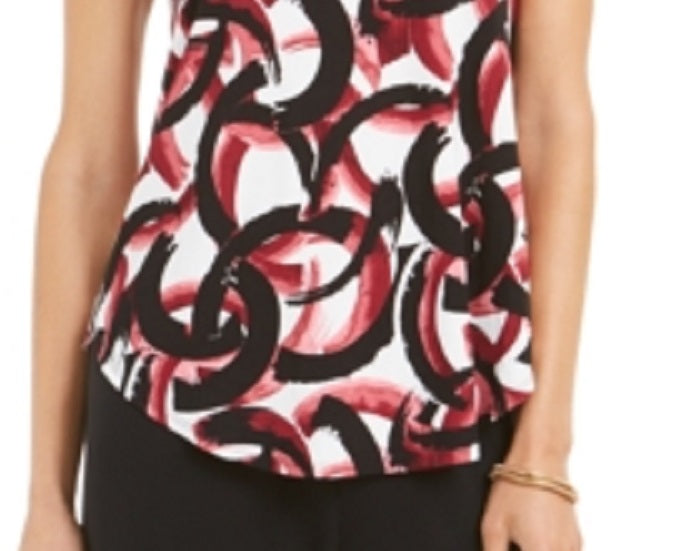 Camiseta feminina Alfani estampada com bainha redonda, vermelha, tamanho P/P