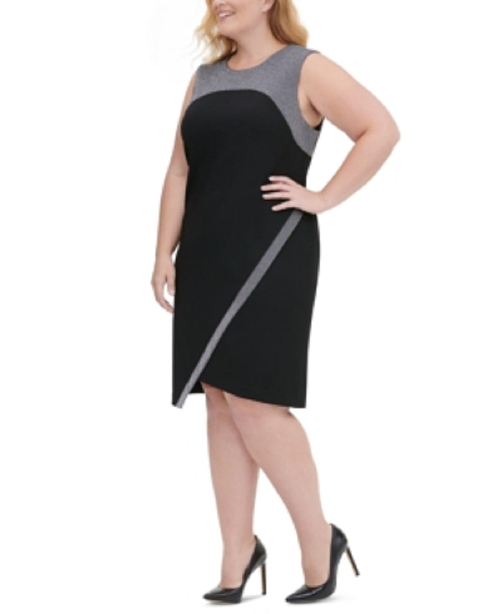 tommy-hilfiger-womens-metallic-trim-asymmetrical-sheath-dress-black-size-14w