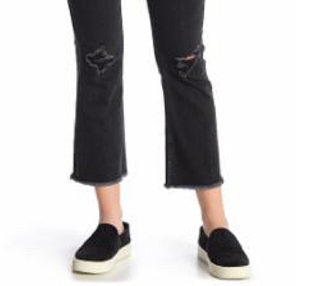 Calça jeans feminina Vigoss Gwen Kick Flare Distressed, preta, tamanho 25