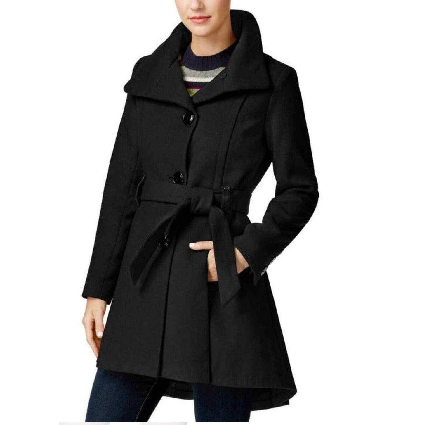 Casaco Madden Girl Juniors com saia e acabamento em couro sintético, preto, tamanho XS