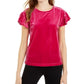 Blusa feminina de veludo liso, manga curta, gola redonda, roxa, tamanho médio, Maison Jules