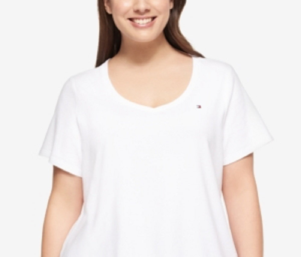 Camiseta feminina Tommy Hilfiger de manga curta e decote em V 3X