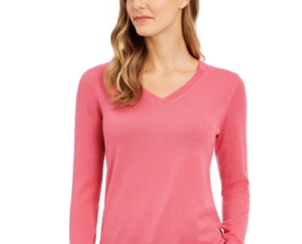 Suéter feminino de lã merino com botões e decote em V, rosa, tamanho XX-G