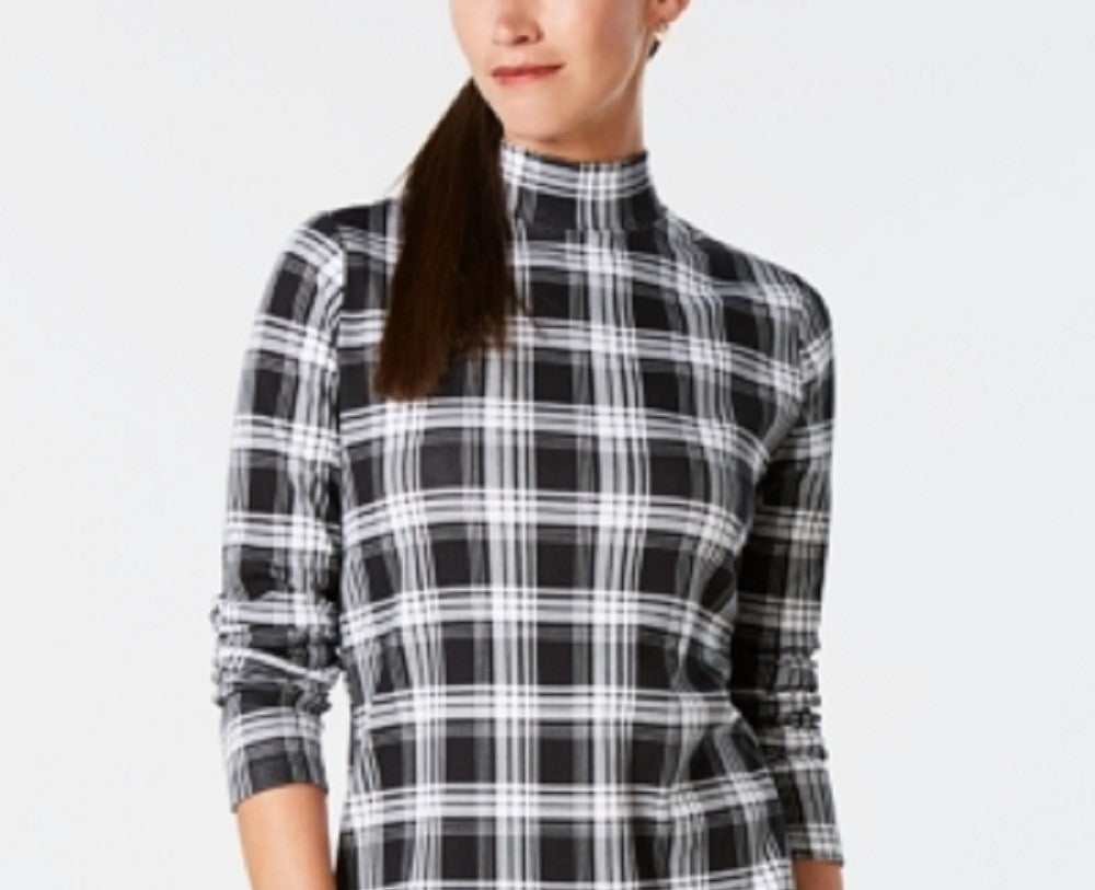 Camiseta feminina xadrez de algodão Charter Club, preta, tamanho XX-G