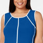 Camiseta regata feminina Alfani Piping Hi Low, azul, tamanho 0X