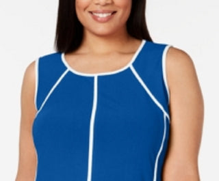 Camiseta regata feminina Alfani Piping Hi Low, azul, tamanho 0X