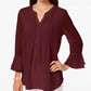Charter Club Blusa Feminina com Babados Duplos e Estampa Pintuck, Vermelha, Tamanho Grande