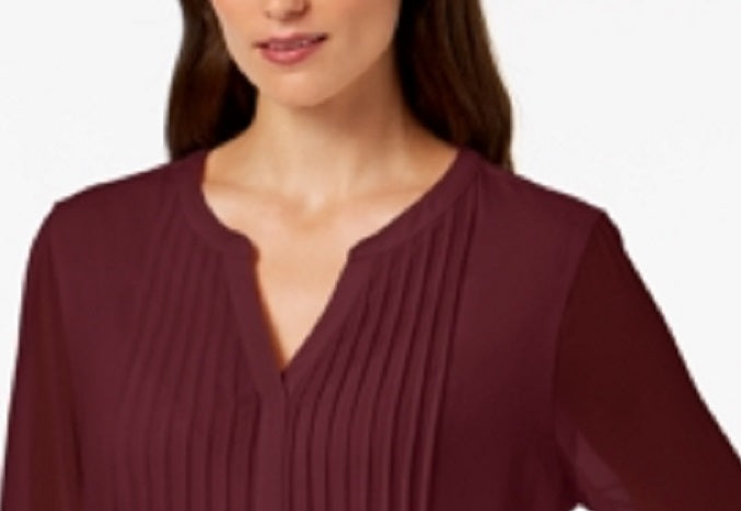 Charter Club Blusa Feminina com Babados Duplos e Estampa Pintuck, Vermelha, Tamanho Grande
