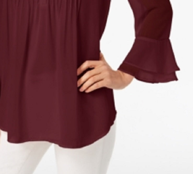 Charter Club Blusa Feminina com Babados Duplos e Estampa Pintuck, Vermelha, Tamanho Grande