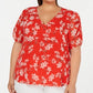 Blusa Calvin Klein Feminina Estampa Floral Gola V Vermelha 0X
