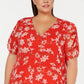 Blusa Calvin Klein Feminina Estampa Floral Gola V Vermelha 0X