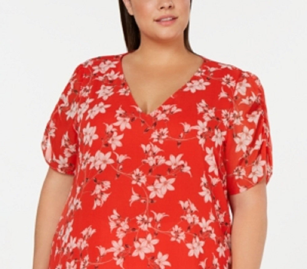 Blusa Calvin Klein Feminina Estampa Floral Gola V Vermelha 0X