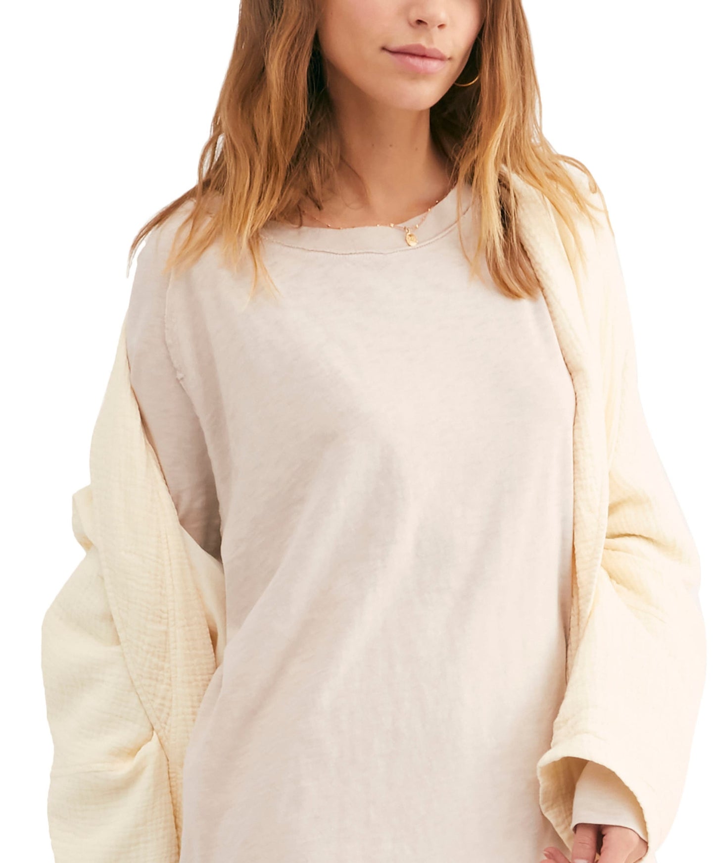 Blusa feminina Arden extra longa de algodão, marrom, tamanho médio, da Free People