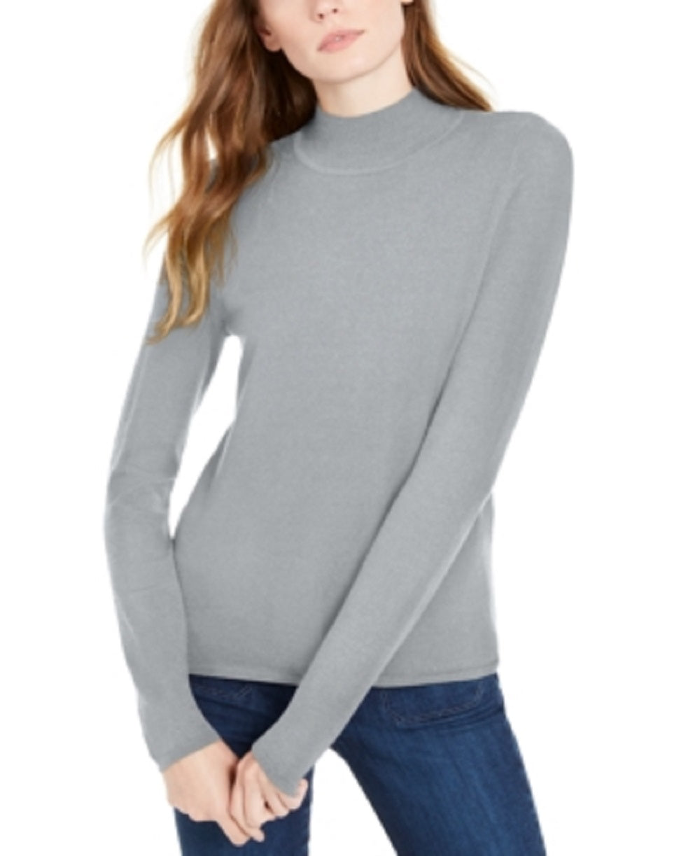 Suéter feminino Maison Jules com gola falsa cinza, tamanho médio