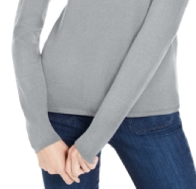 Suéter feminino Maison Jules com gola falsa cinza, tamanho médio