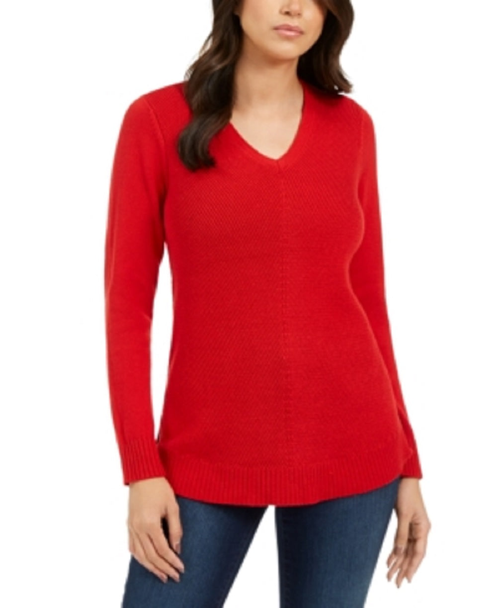 Suéter feminino com decote em V Charter Club, vermelho, tamanho pequeno XL