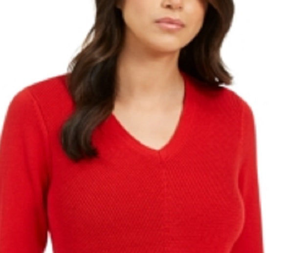 Suéter feminino com decote em V Charter Club, vermelho, tamanho pequeno XL