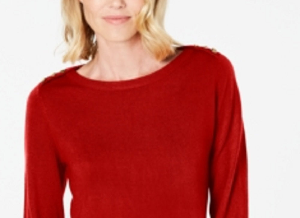 Karen Scott Suéter Feminino com Botões no Ombro Vermelho Tamanho Pequeno P