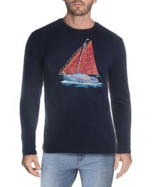 Camiseta masculina com estampa de algodão e pinho Club Room, azul, tamanho pequeno