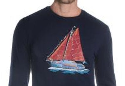 Camiseta masculina com estampa de algodão e pinho Club Room, azul, tamanho pequeno