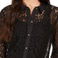 Camisa feminina de renda com botões Charter Club, preta escura, tamanho pequeno GG
