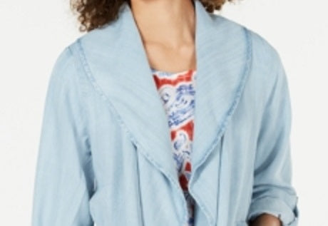 Jaqueta de cambraia drapeada feminina Style &amp; Co, azul, tamanho pequeno P