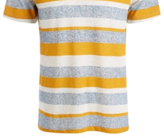 Camiseta masculina listrada American Rag com decote em V, amarela, tamanho médio