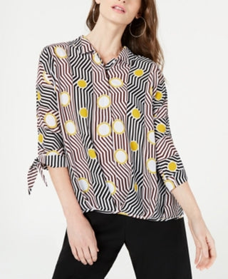 Blusa Alfani Feminina Estampa Geométrica Amarela Tamanho Petite XL
