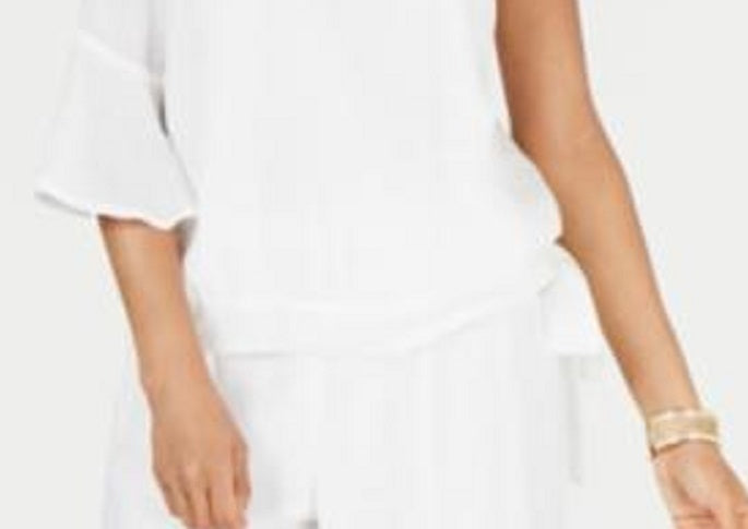 Thalia Sodi Top Feminino de Gaze com Um Ombro e Amarração na Barra, Branco, Tamanho Pequeno