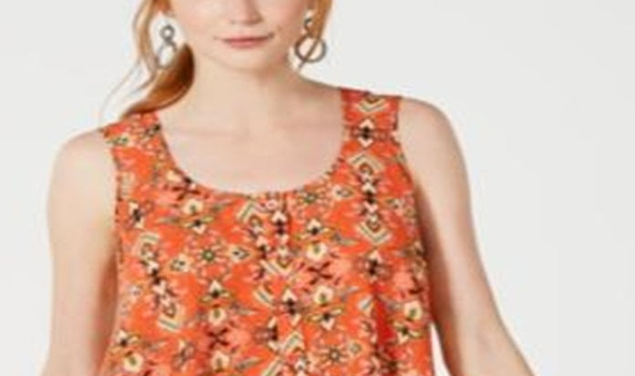 Top feminino sem mangas com estampa estilo &amp; co, decote alto e decotado, laranja, tamanho pequeno e pequeno