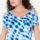Blusa feminina estampada com ombros descobertos, azul, tamanho pequeno G, da coleção JM
